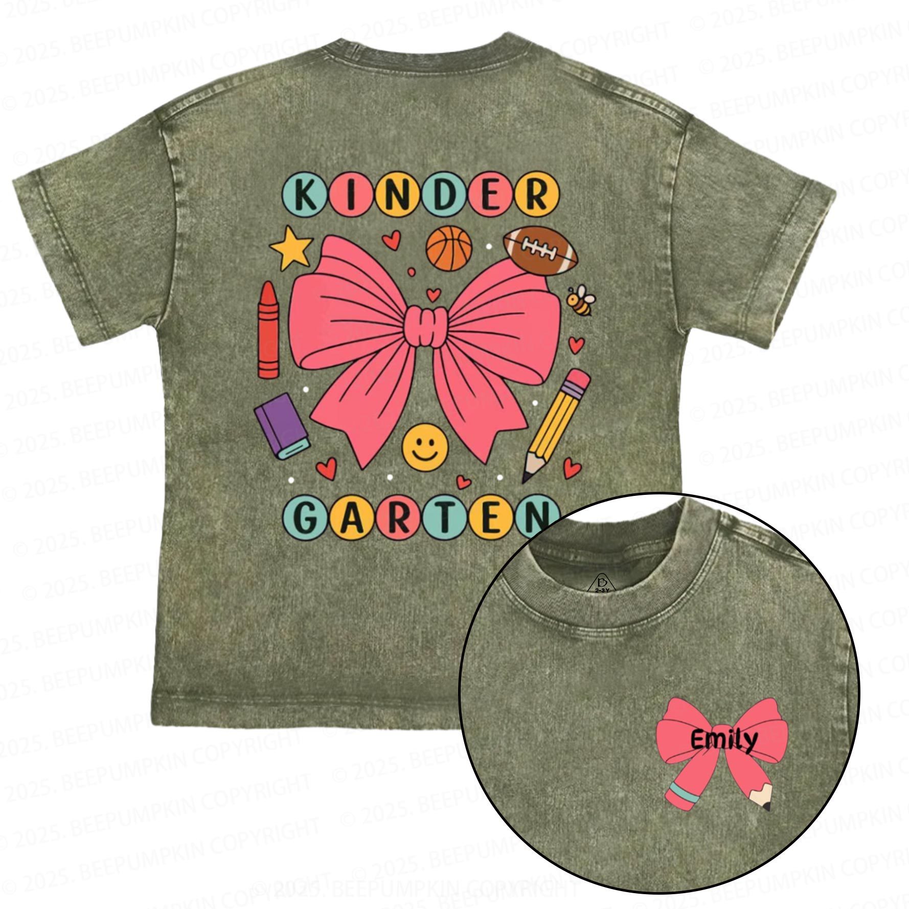 Personalized Coquette Kindergarten Toddler&Kids Washed Tees