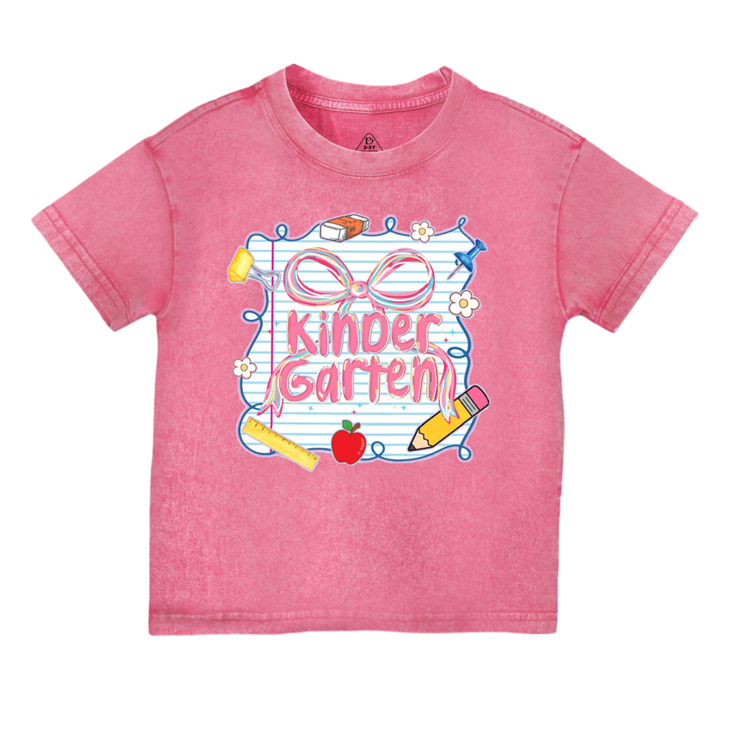 Personalized Preppy Pink Bow Toddler&Kids Washed Tees