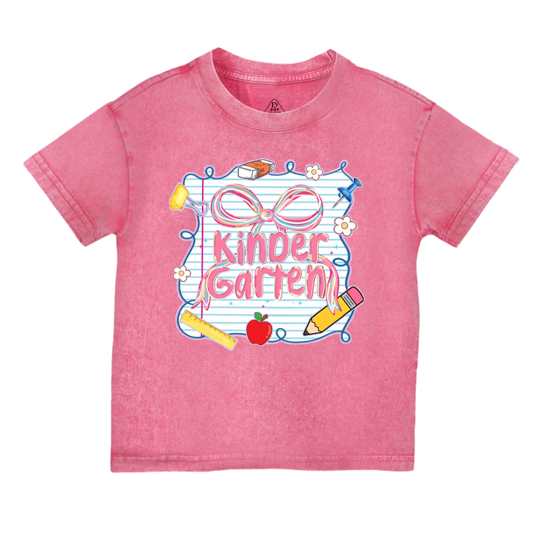 Personalized Preppy Pink Bow Toddler&Kids Washed Tees