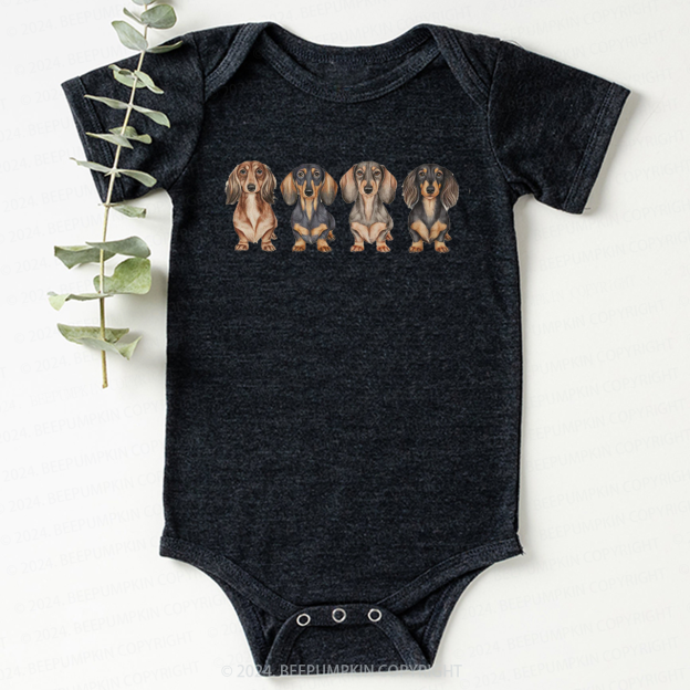 Cute Dachshund Puppies In A Row Bodysuit For Baby 
