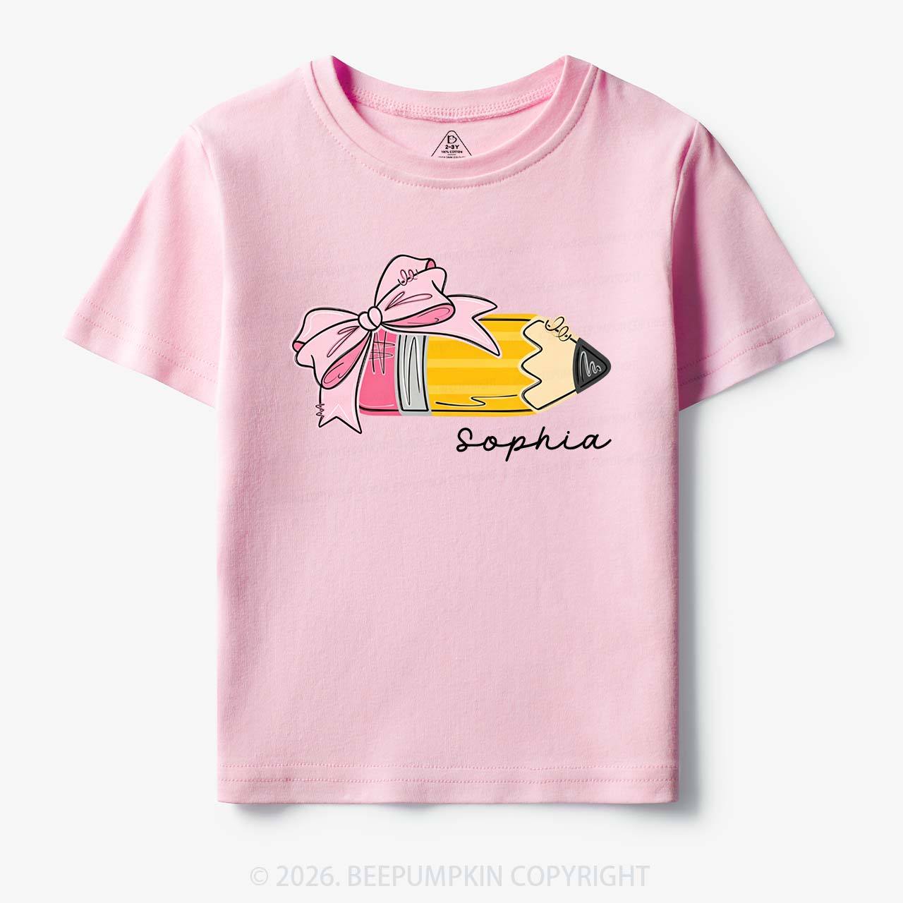 Personalized Name Girls Pencil With Bow Toddler&Kid's Tees