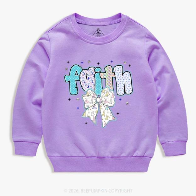Blooming Faith Bunny Bow Kid's Sweatshirt