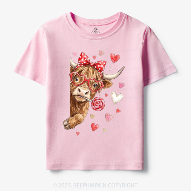 Valentine Highland Cow Toddler&Kid's Tees Beepumpkin