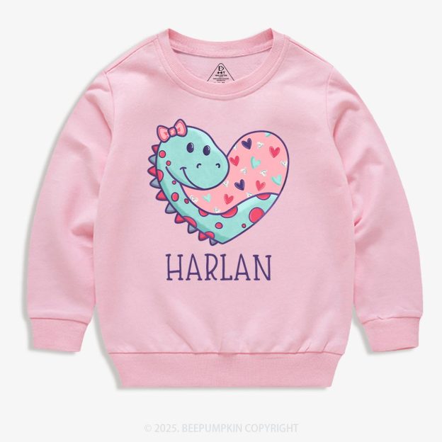 Personalized Dinosaur Valentine's Day Kid's Sweatshirt