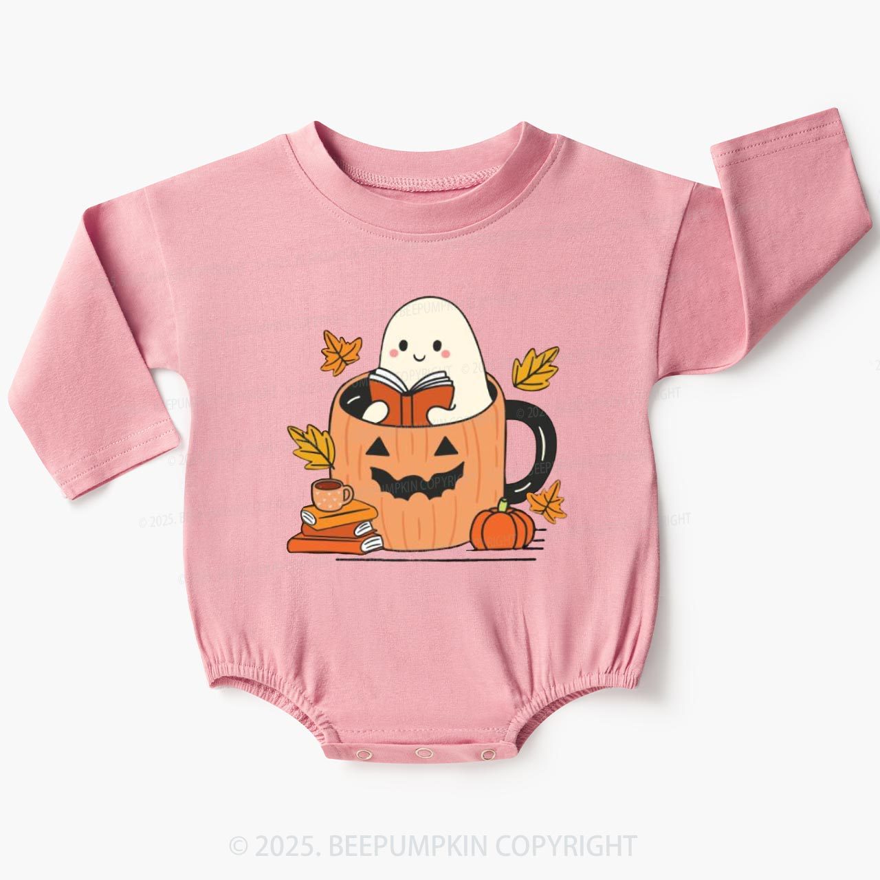Ghost Reading Books Baby Bubble Romper Beepumpkin