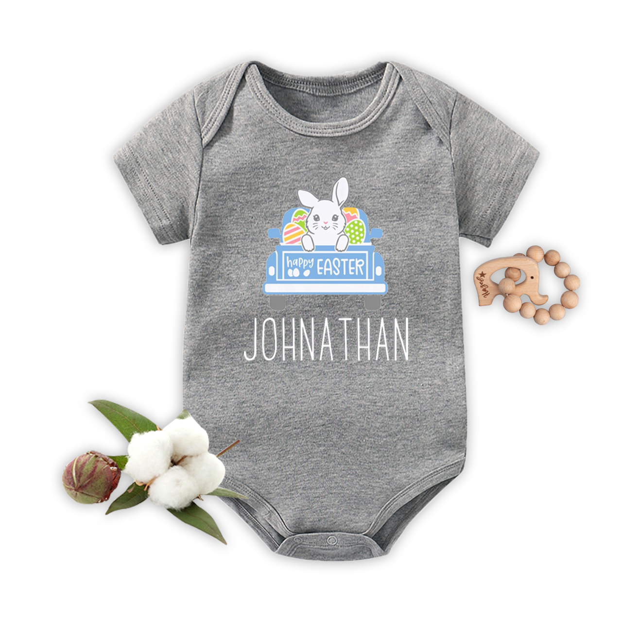 Personalized Easter Cute Bunny Truck Baby Bodysuit
