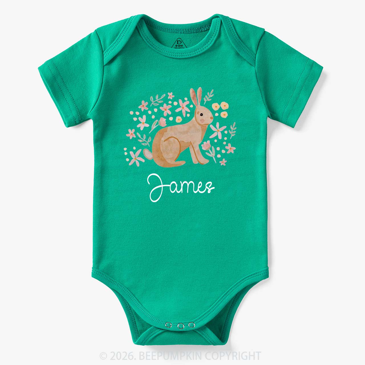 Personalized Watercolor Bunny Blooms Baby Bodysuit