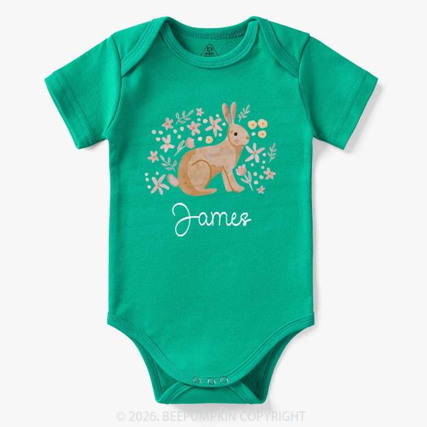 Personalized Watercolor Bunny Blooms Baby Bodysuit