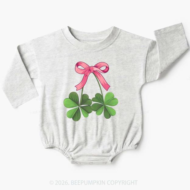 Lucky Shamrock Bow St Patrick's Day Baby Bubble Romper Beepumpkin
