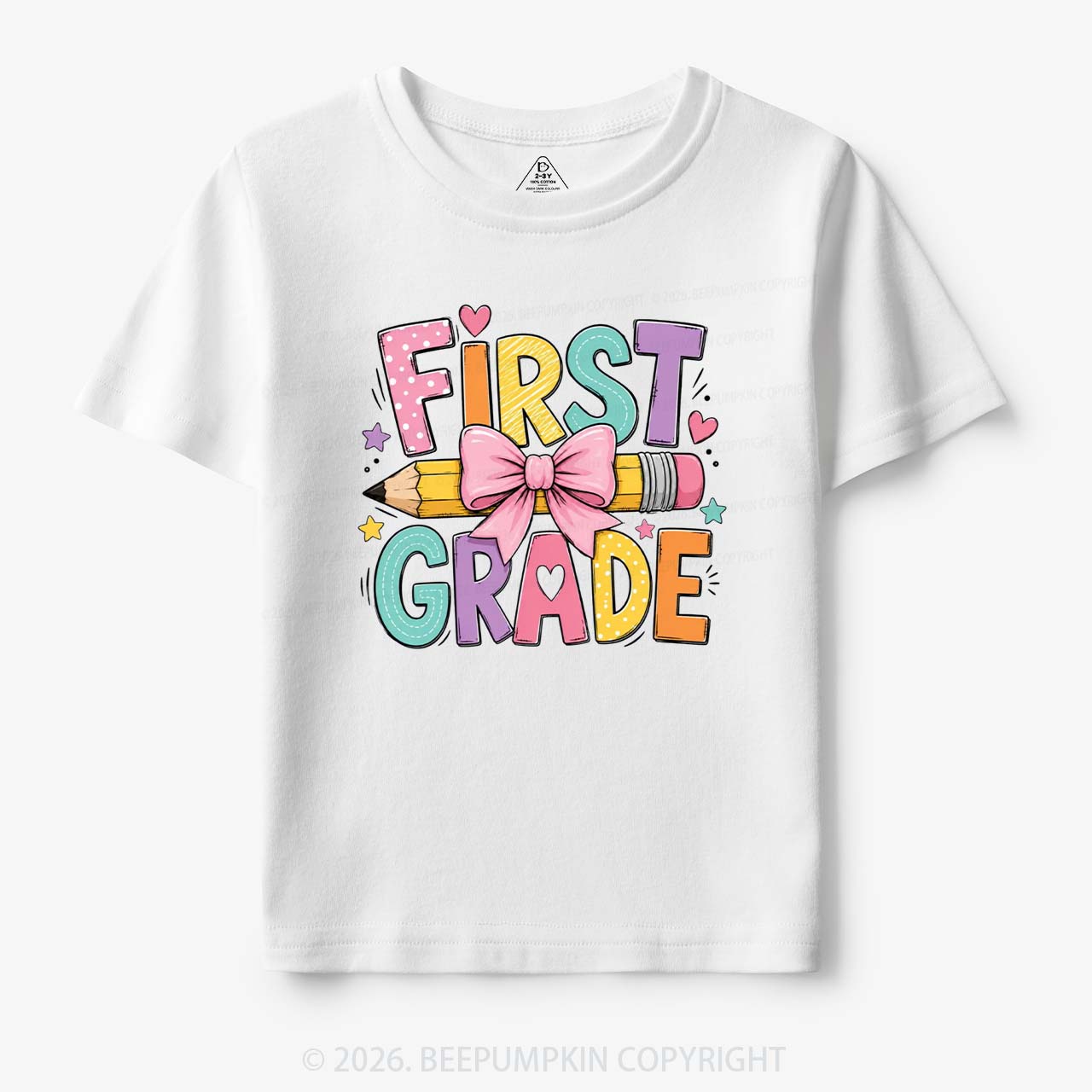 Colorful First Grade Back To School Pencil Bow Toddler&Kid's Tees