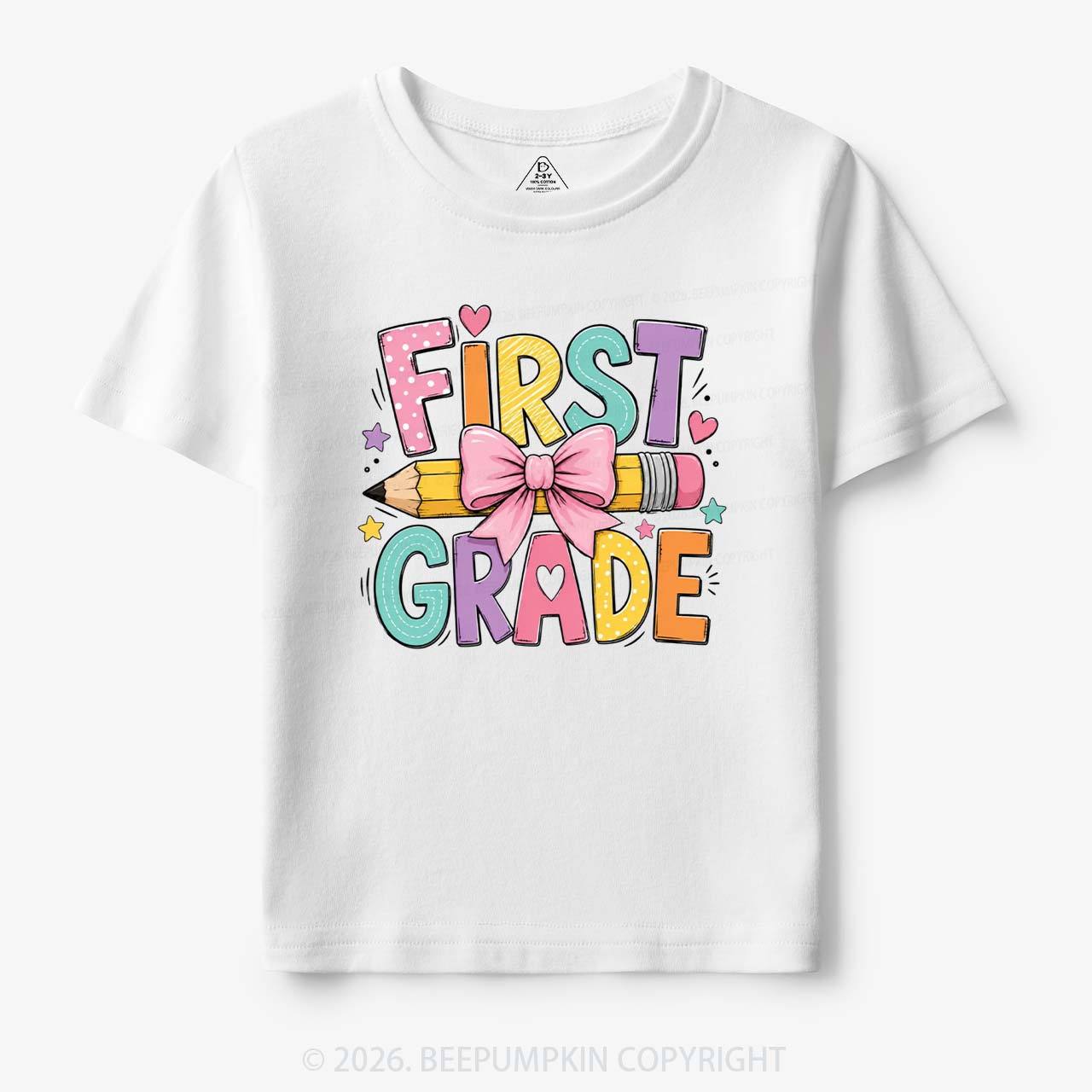 Colorful First Grade Back To School Pencil Bow Toddler&Kid's Tees