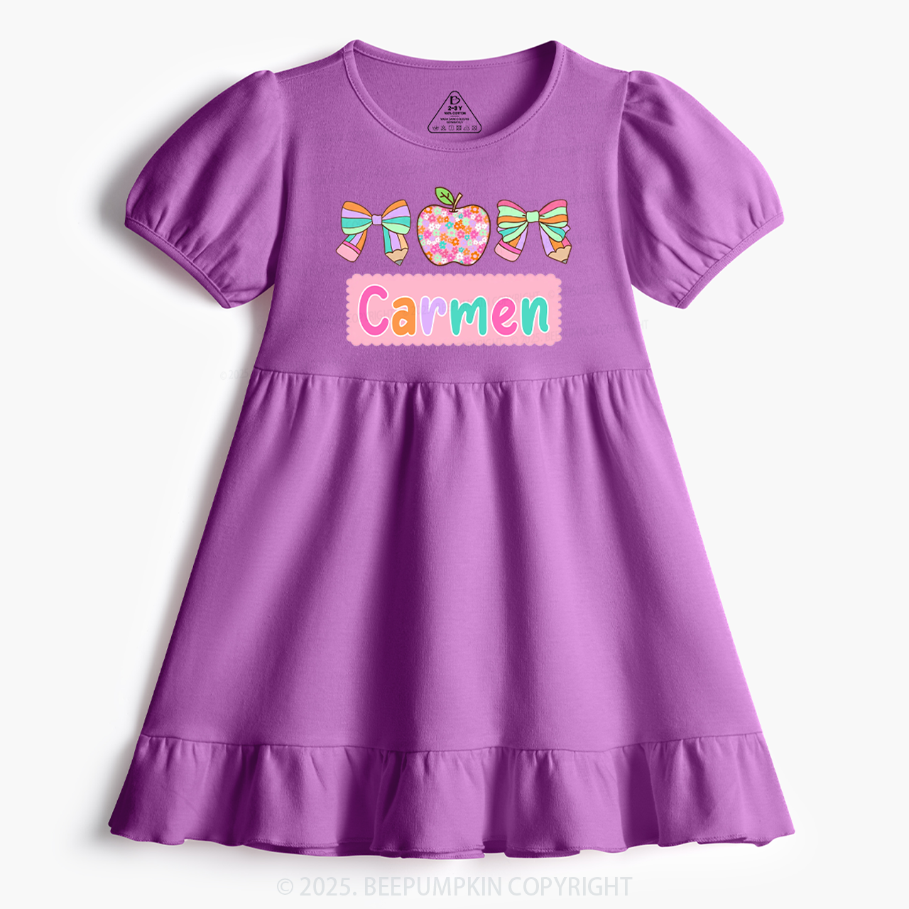 Personalized Girly Coquette Back To School Toddler&Kid's Ruffle Dress Beepumpkin 