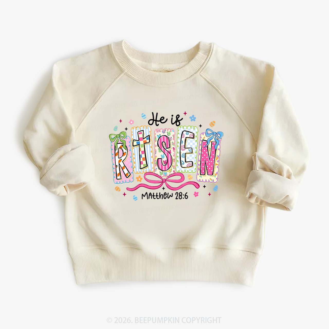 Easter Bow Lettering He Is Risen Kid's Sweatshirt