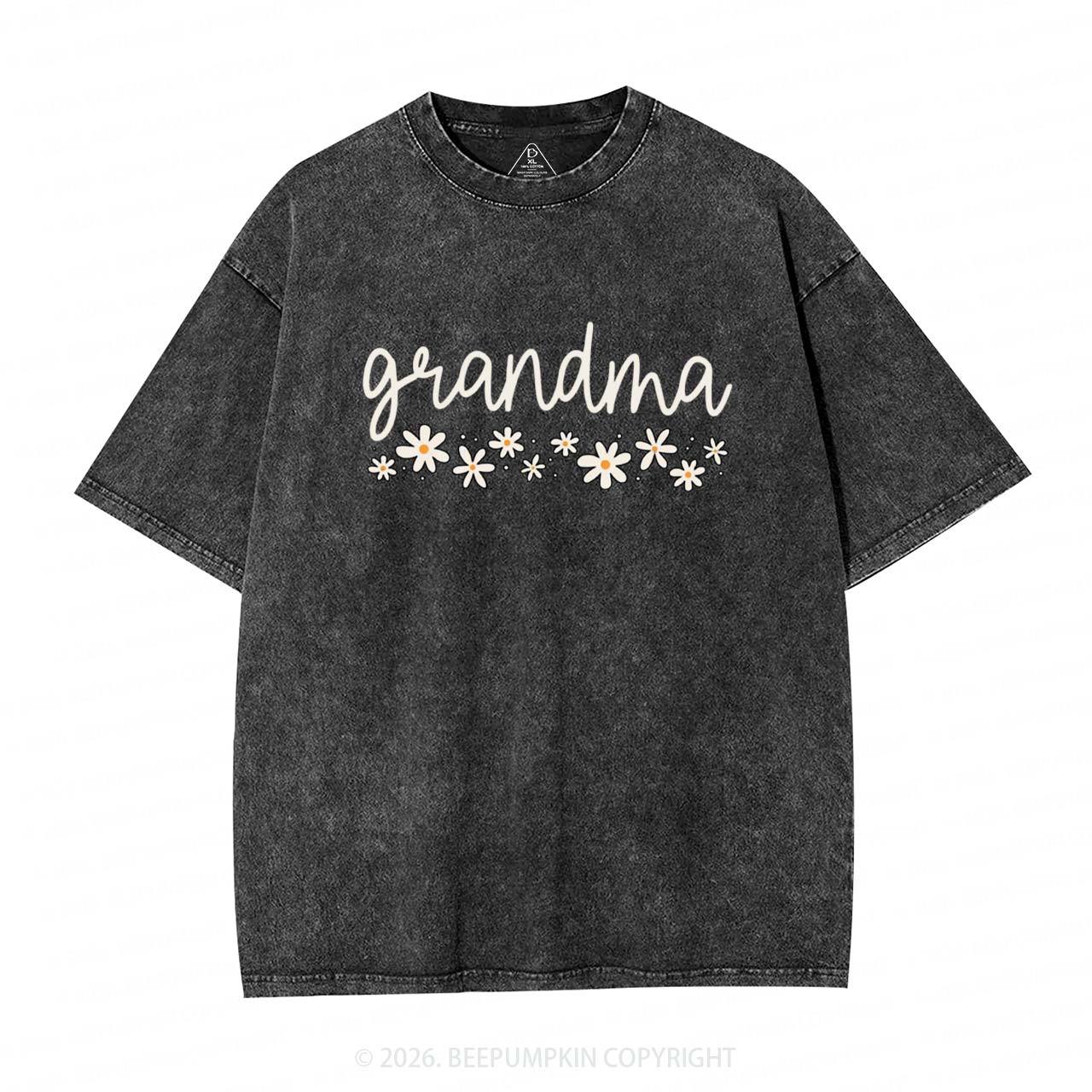 Daisy Floral Grandma Adult Washed T-Shirts