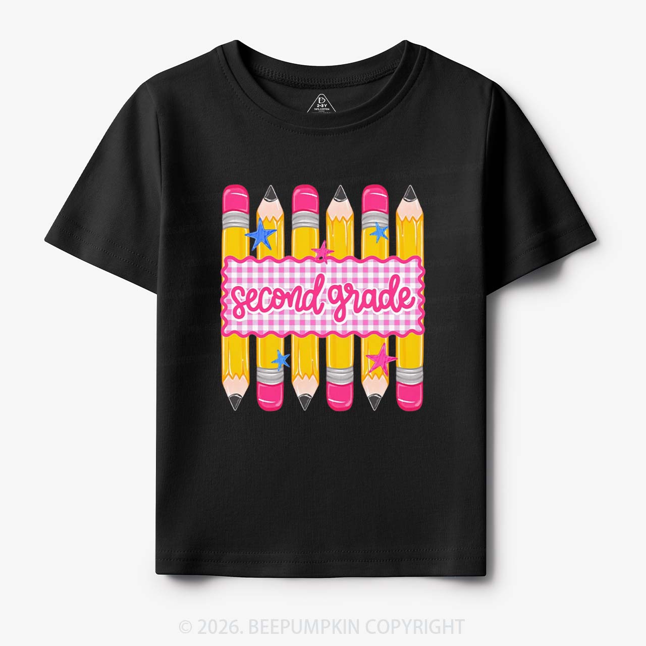 Personalized Grade Level Gingham Pencil Toddler&Kid's Tees