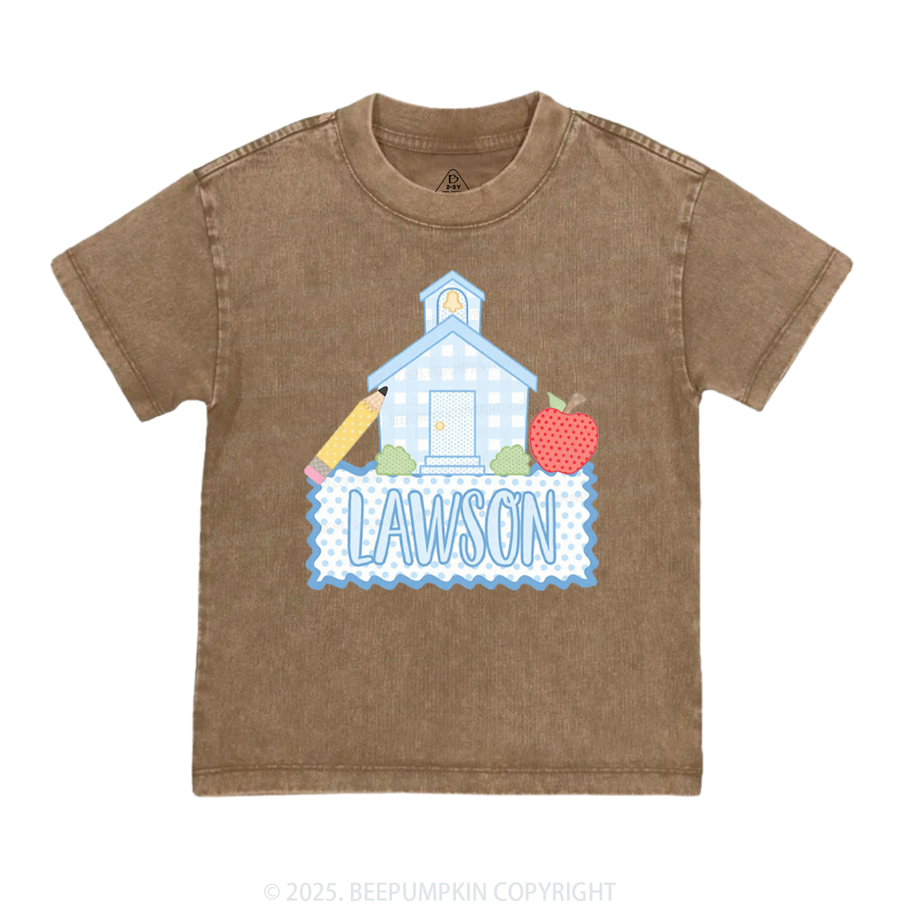 Personalized Blue Schoolhouse Toddler&Kids Washed Tees