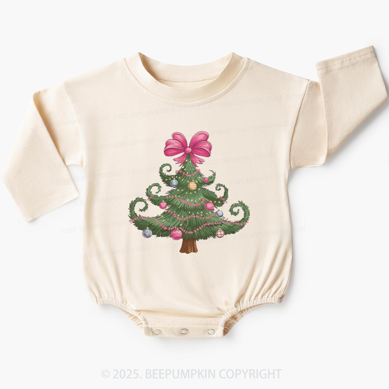 Christmas Tree Bow Baby Bubble Romper Beepumpkin