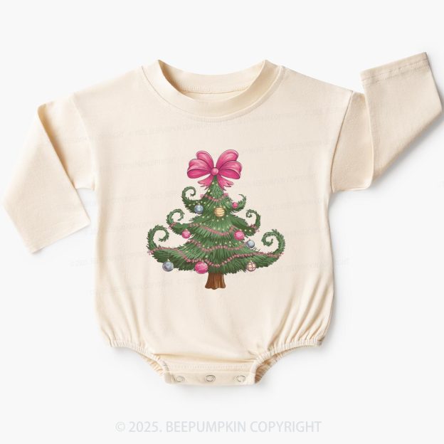 Christmas Tree Bow Baby Bubble Romper Beepumpkin