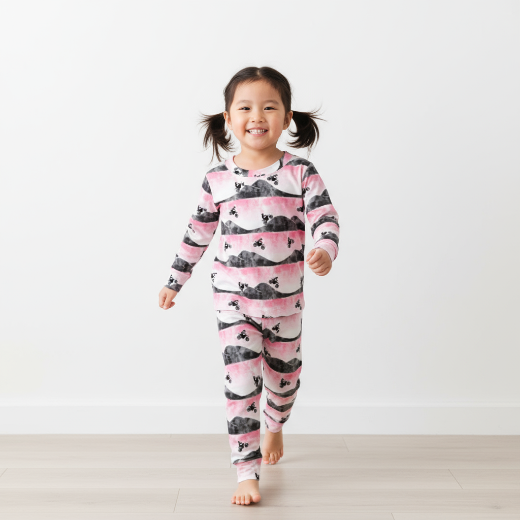 Mountains Motorcycle Adventures Two-Piece Pajama Set For Kids