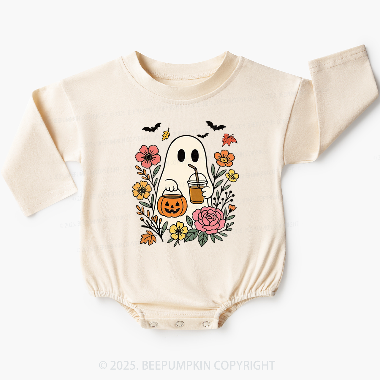 Floral Ghost Vibes Baby Bubble Romper Beepumpkin