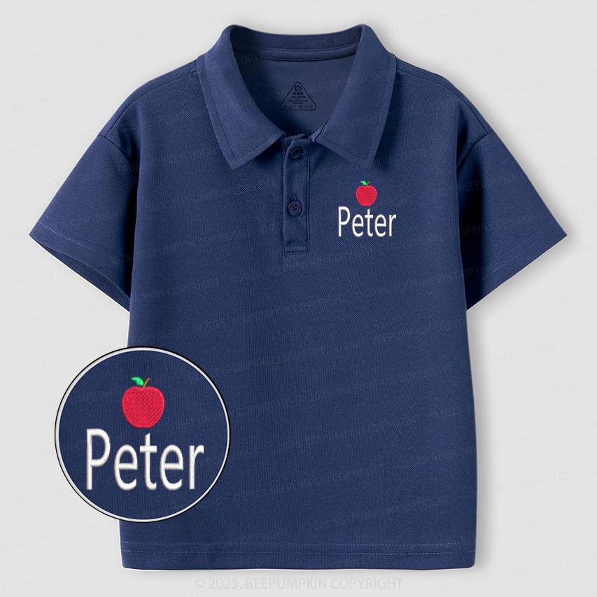 Personalized Embroidered Red Apple Name Toddler&Kid's Polo Shirt Beepumpkin