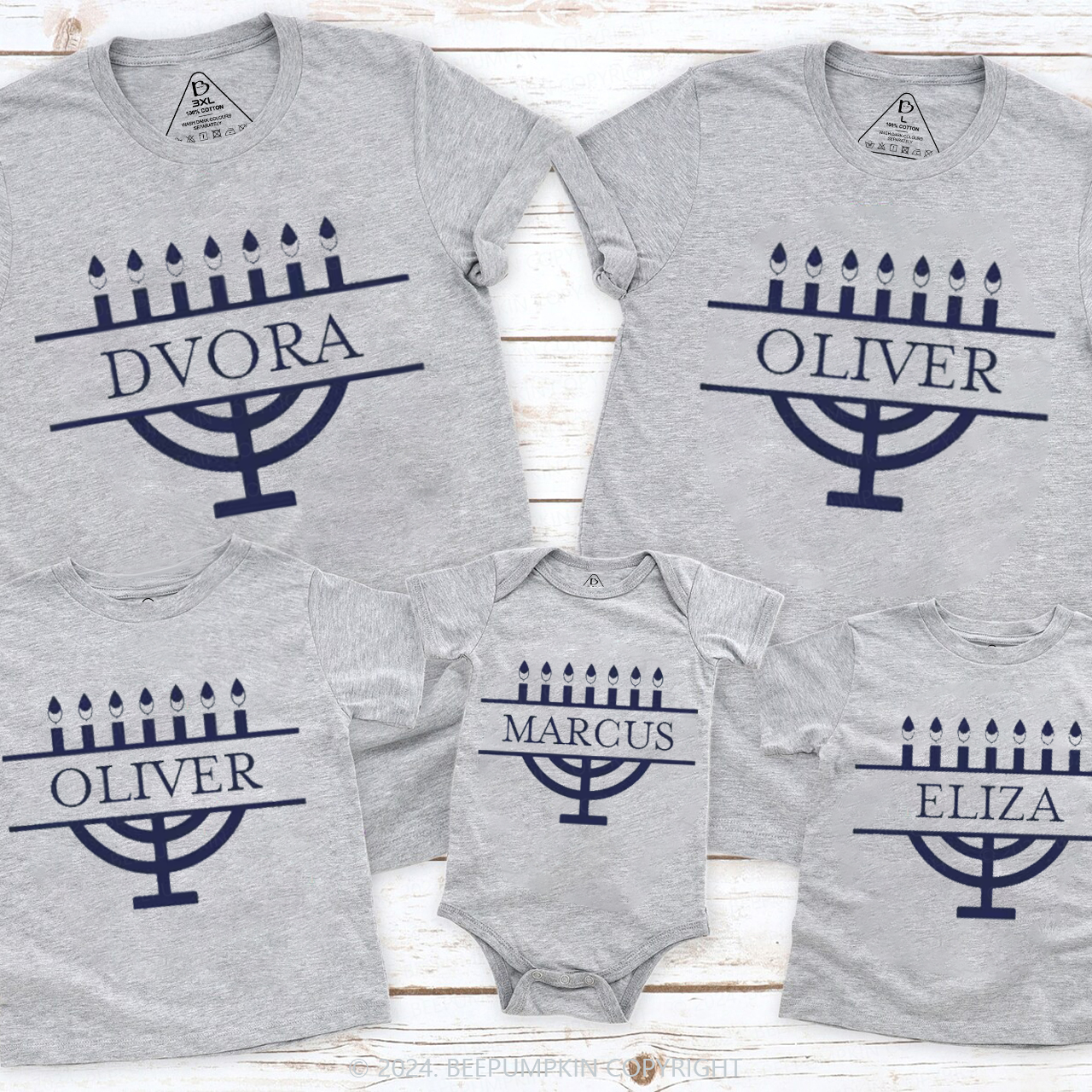 Personalized Menorah Family Hanukkah Family Matching T-Shirts