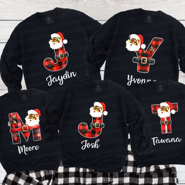 Personalized Santa Plaid Letter Christmas Matching Sweatshirt Beepumpkin