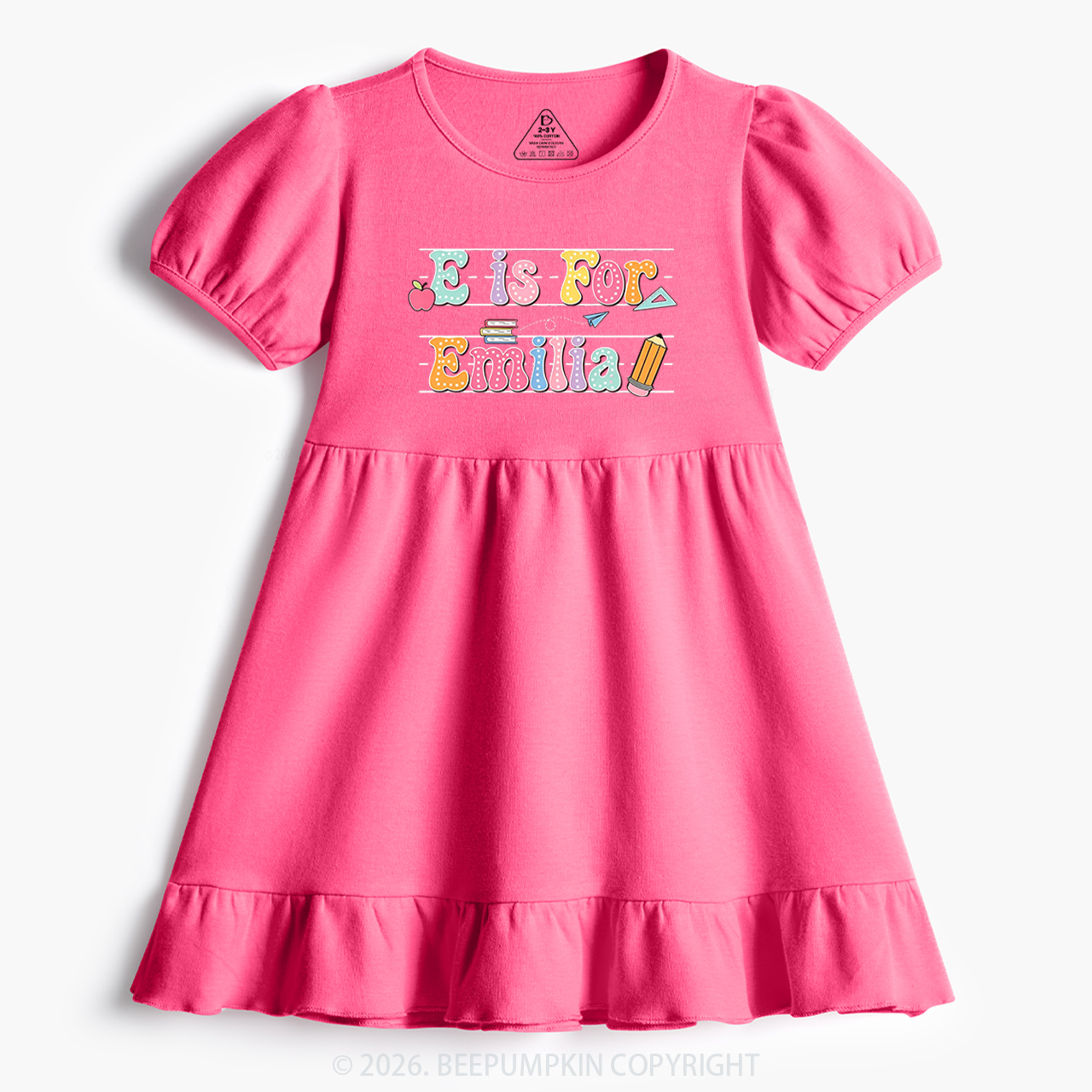 Personalized Cute Alphabet Back To School Toddler&Kid's Ruffle Dress