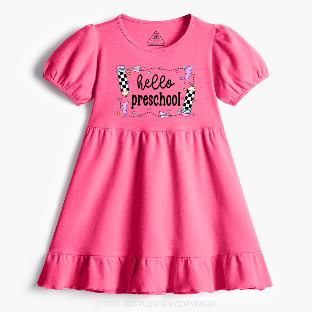 Hello Preschool Back To School Toddler&Kid's Ruffle Dress