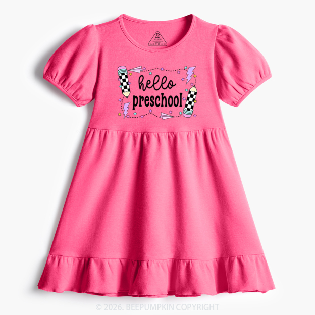 Hello Preschool Back To School Toddler&Kid's Ruffle Dress