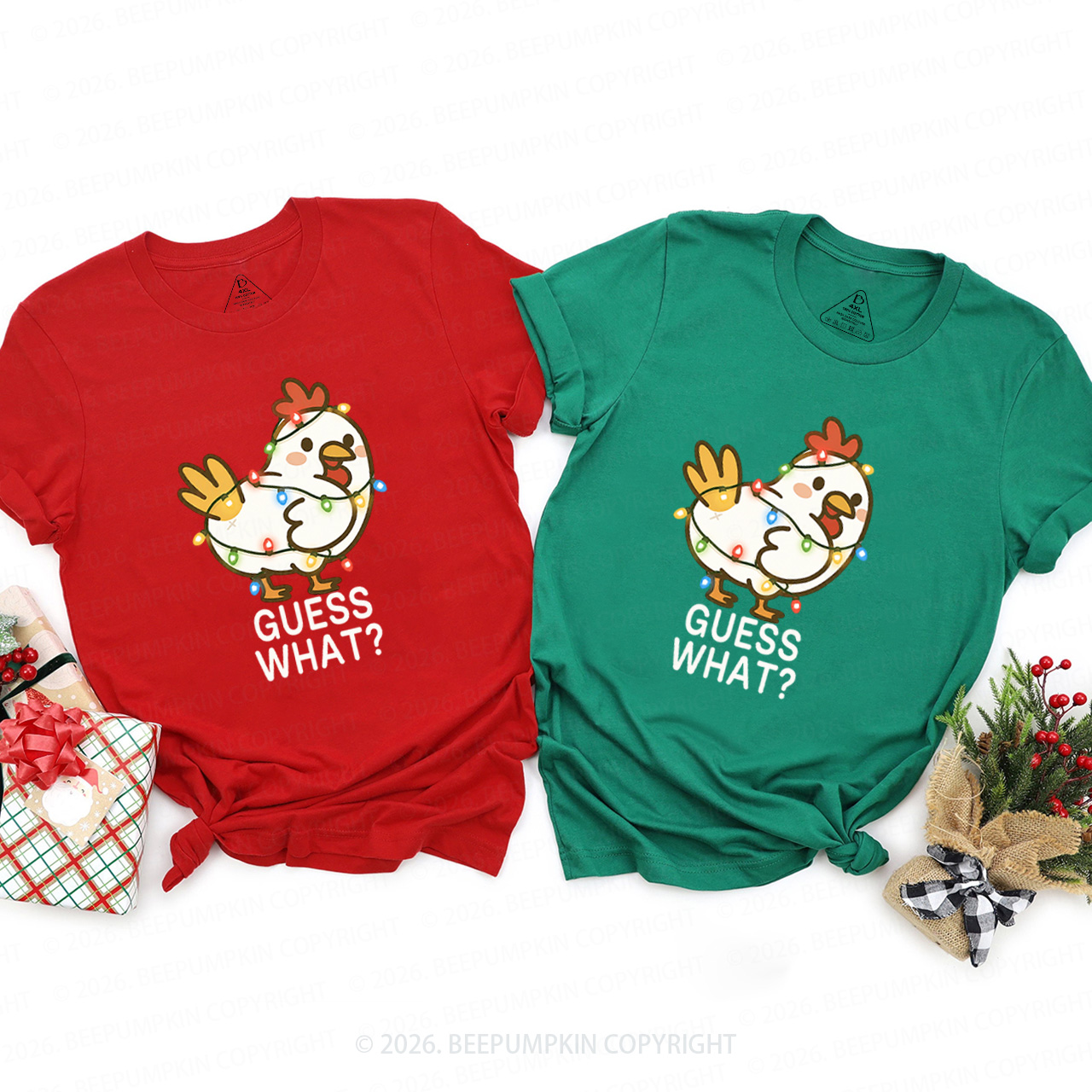 Guess What Chicken Funny Butt Joke Christmas Family Matching T-Shirts Beepumpkin