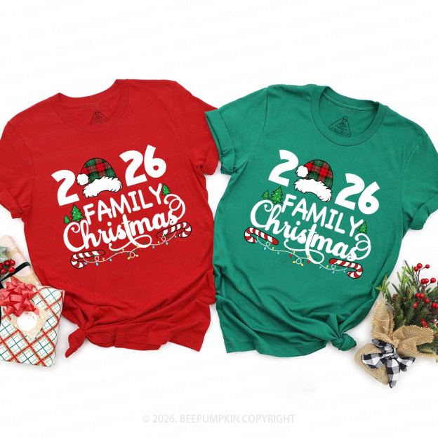 Family Christmas 2026 Plaid Hat Matching T-Shirts Beepumpkin