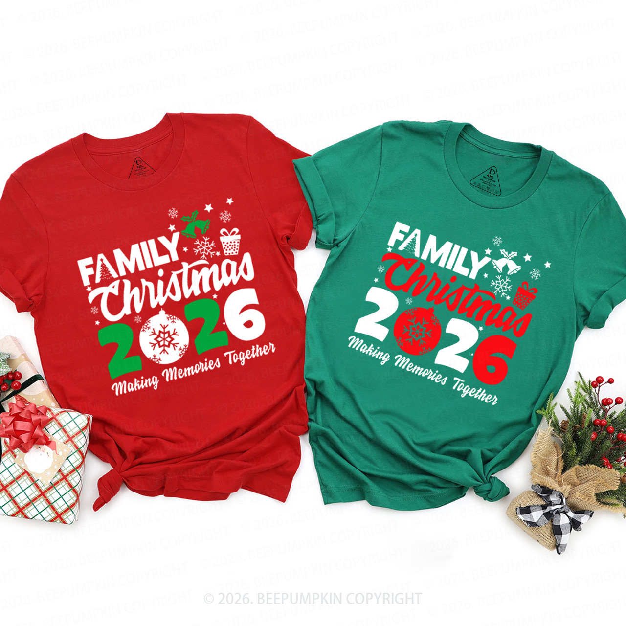 Personalized Christmas 2026 Family Matching T-Shirts Beepumpkin