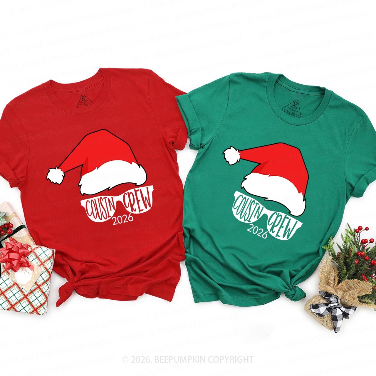 2026 Cousin Crew Red Santa Hat Christmas Matching Tees For Family Beepumpkin
