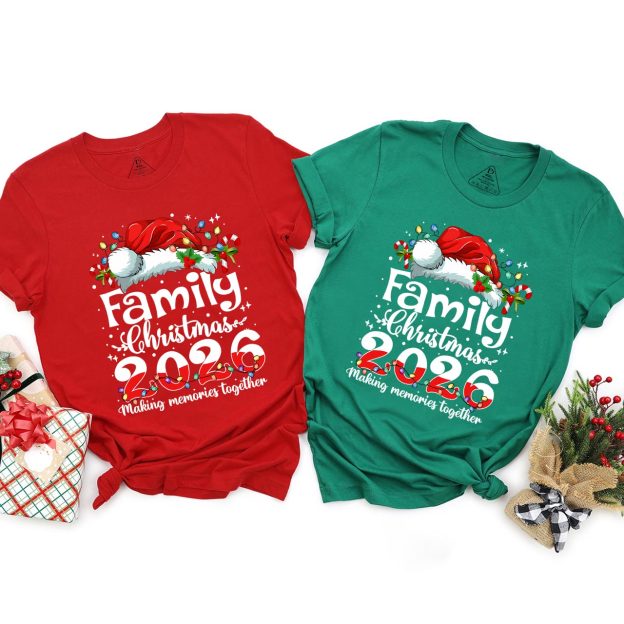 2026 Merry Christmas with colorful lights Family Matching T-Shirts Beepumpkin