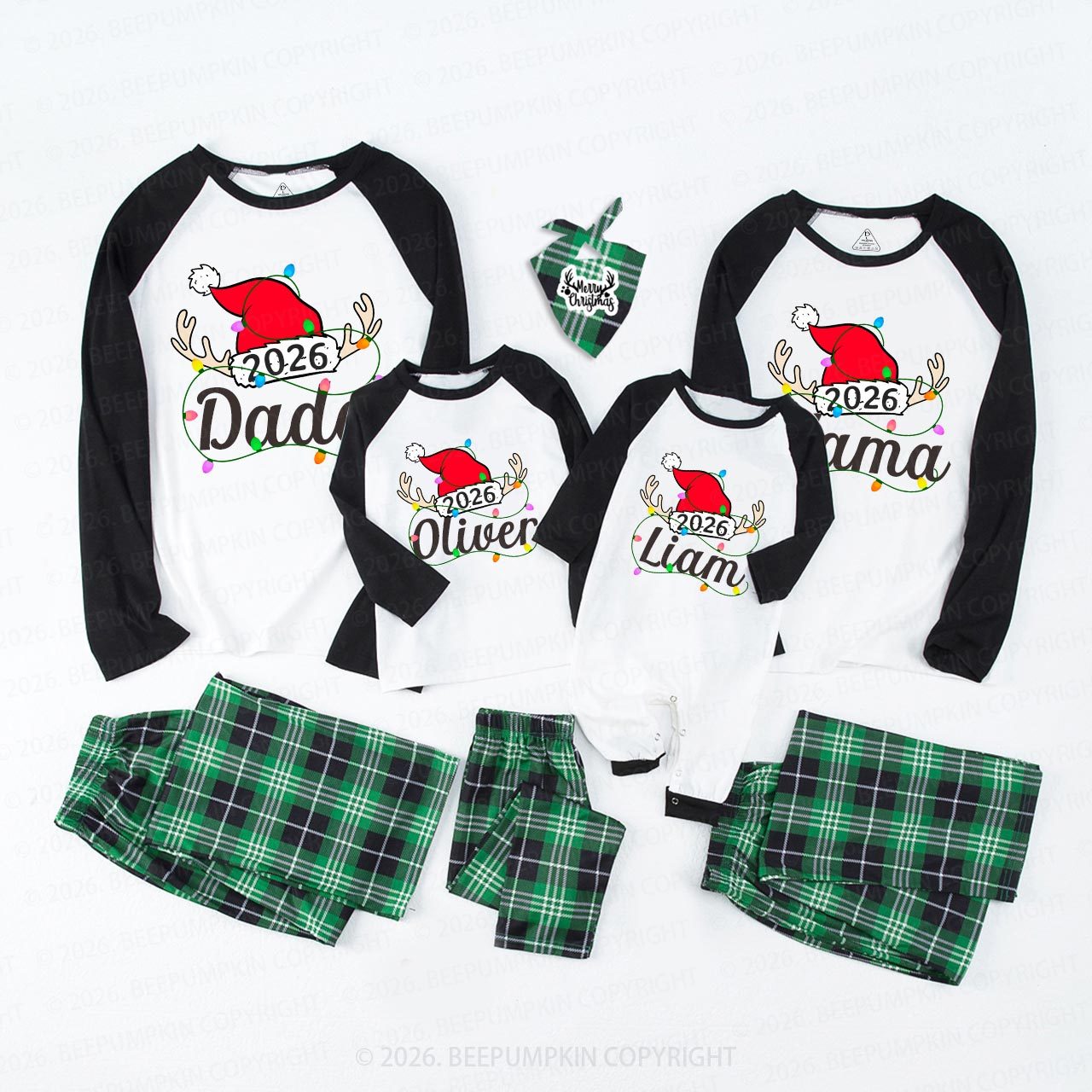Personalized Jolly Antlers & Lights 2025 Family Matching Pajamas Sale-Beepumpkin™