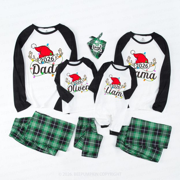 Personalized Jolly Antlers & Lights 2026 Family Matching Pajamas