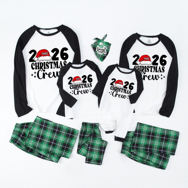 Personalized Christmas Crew 2026 Name On Santa Hat Pajamas