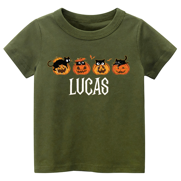 Personalized Halloween Pumpkin And Cat Kids Shirt 
