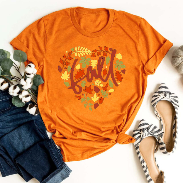 Pretty Fall Heart In Leaves Tees For Her