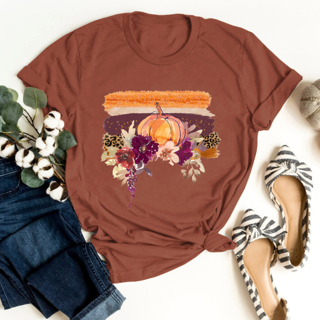 Unique Pumpkin And Watercolor Flowers Shirt 