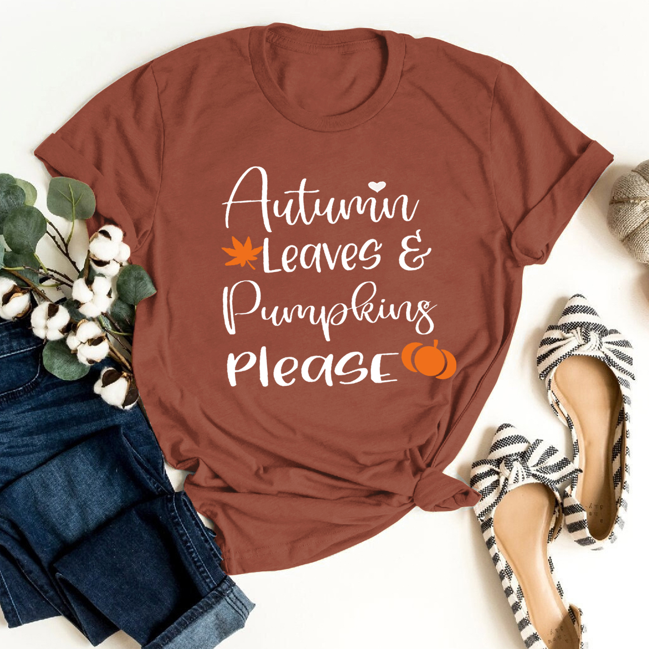 Autumn Leaves and Pumpkins Please Shirt 