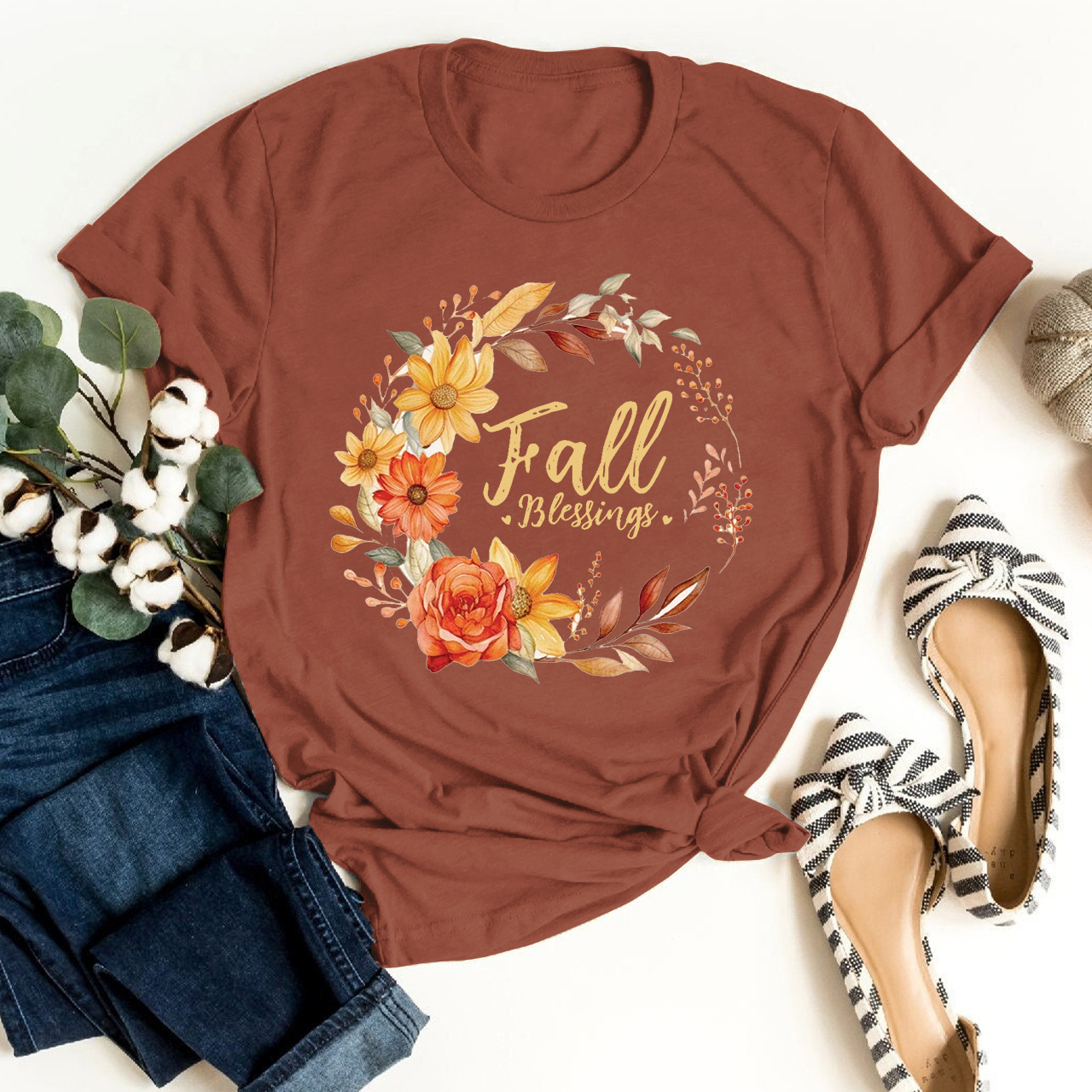 Fall Blessings with Watercolor Flowers Shirt 
