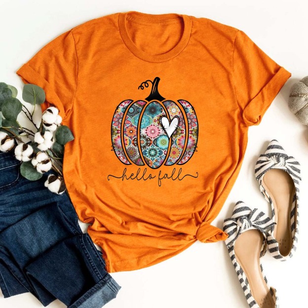 Hello Fall Pumpkin Silhouette Shirt For Her