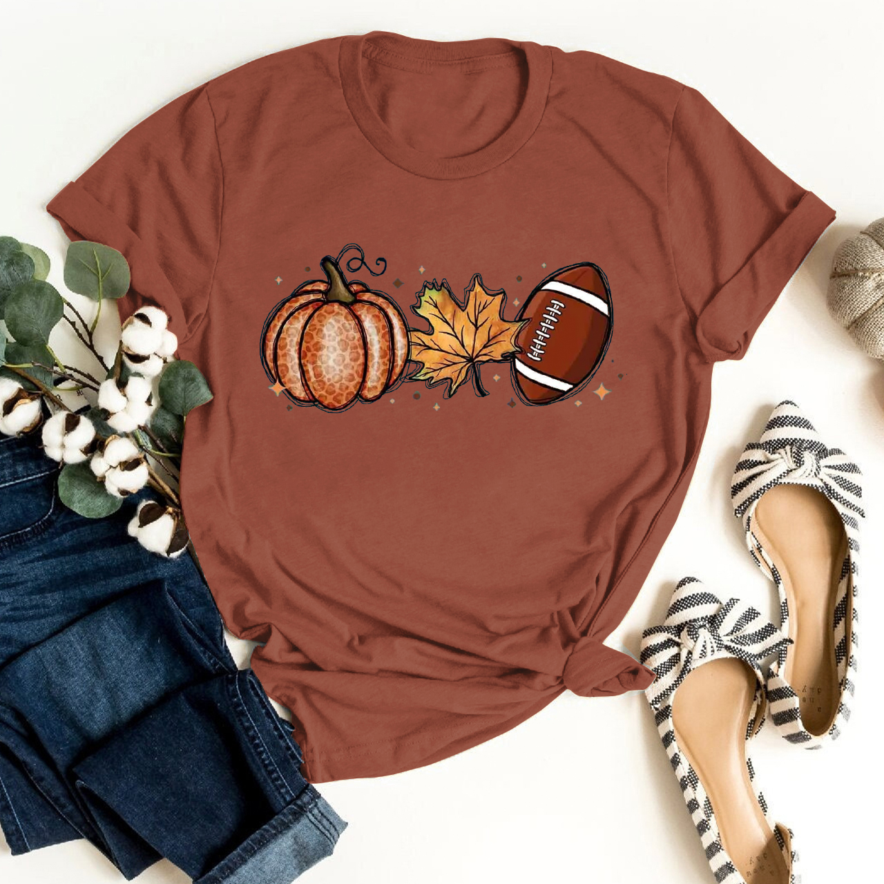 Fall Leaf And FootballShirt For Her