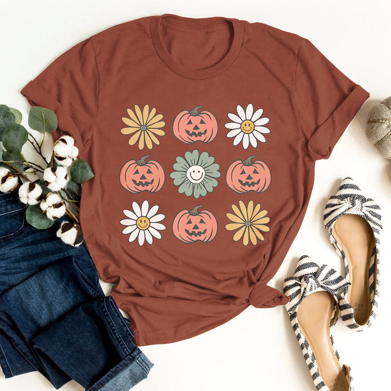 Vintage Floral Pumpkins Shirt For Her