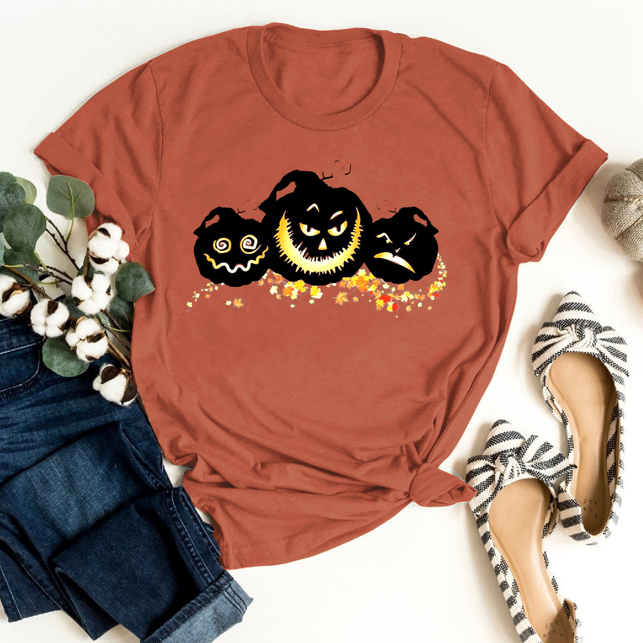 Fun Scary Black Pumpkins Shirt For Her