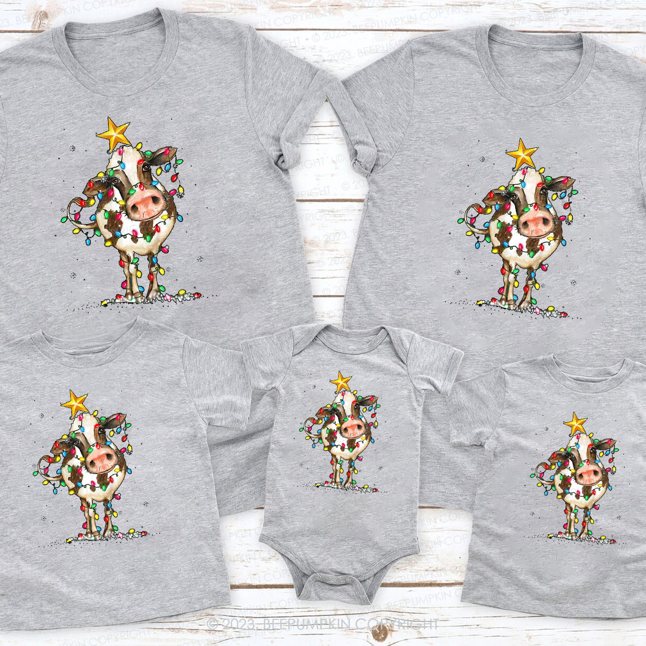 Cute Cow Funny Lights Christmas Family Shirts