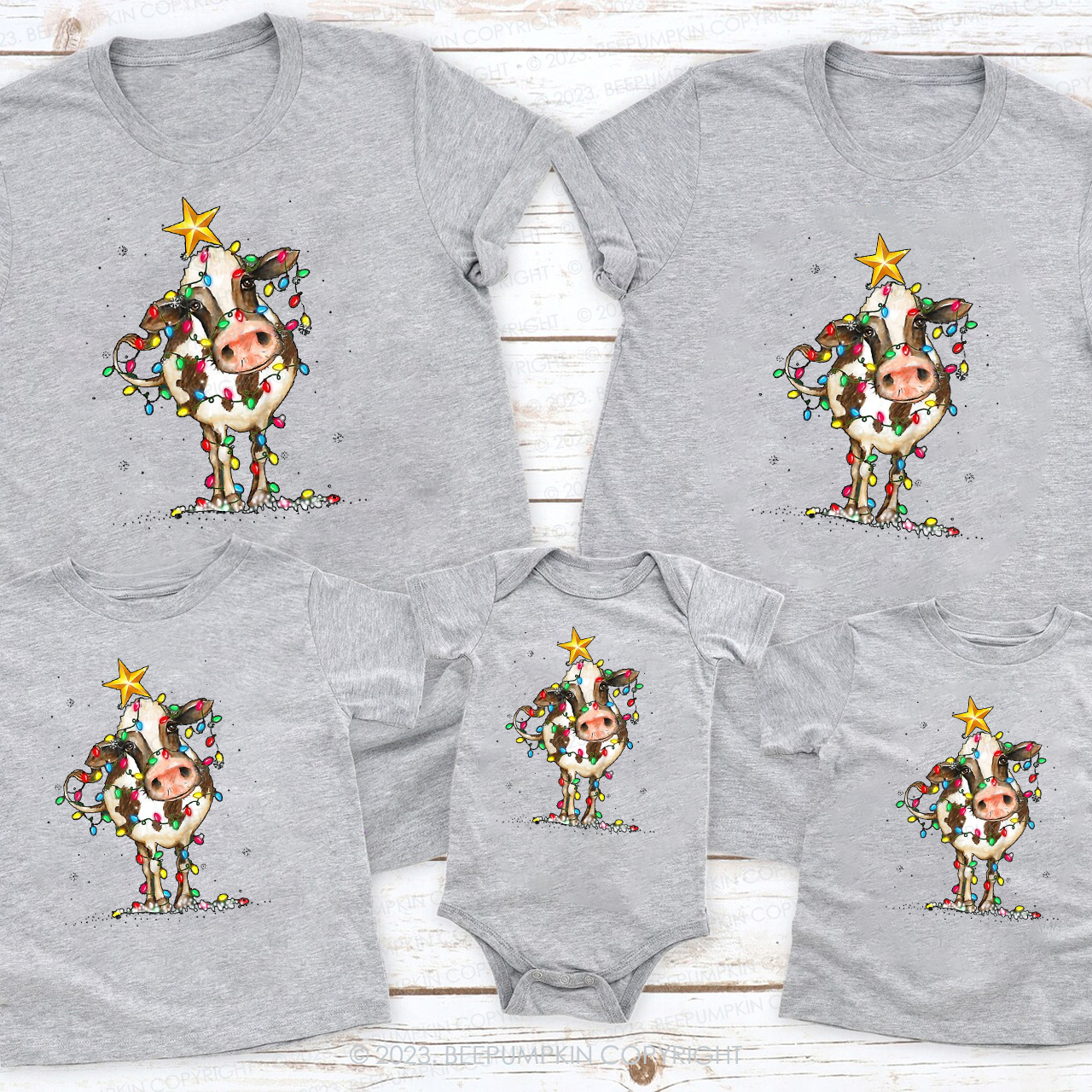 Cute Cow Funny Lights Christmas Family Shirts