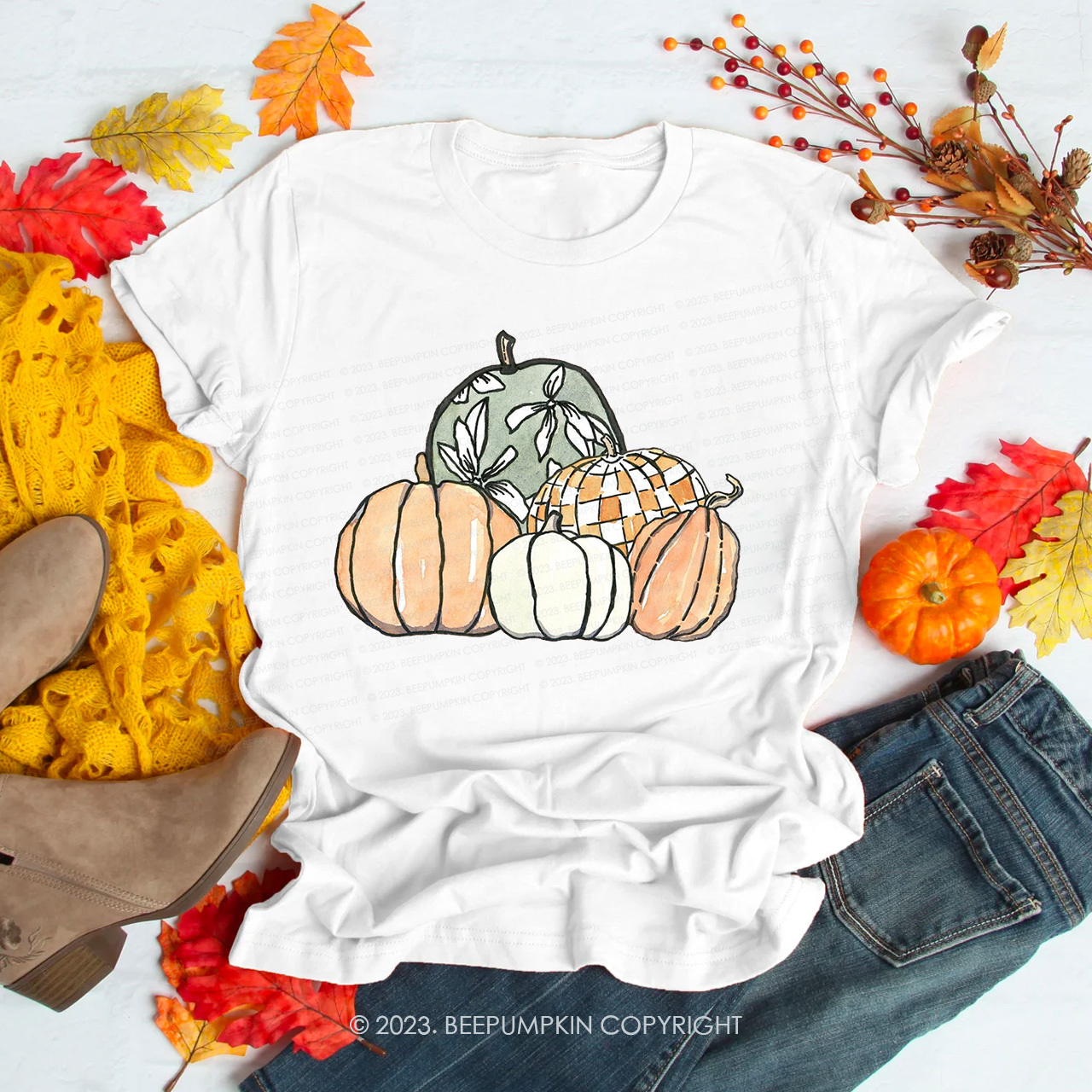 Autumn Fall Shirts-Watercolor Pumpkins
